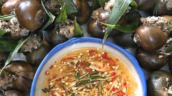 Ốc nhồi thịt hấp lá gừng