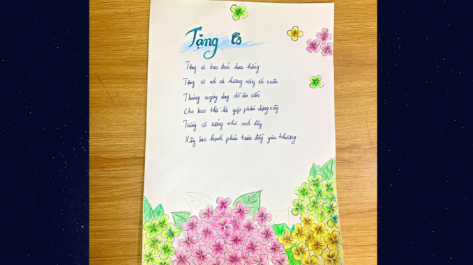 Trang trí viền báo tường hoa cẩm tú cầu